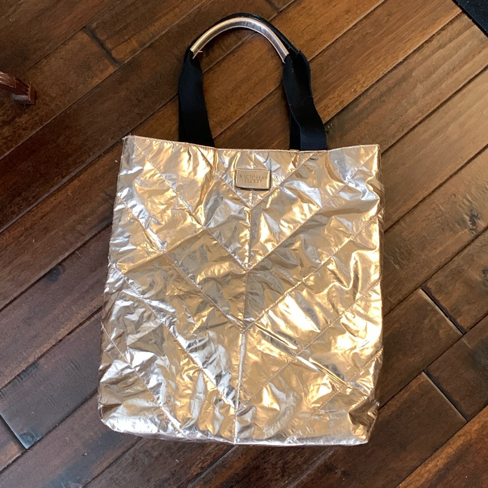 Victoria’s Secret Gold Quilted Puffer Tote bag EUC